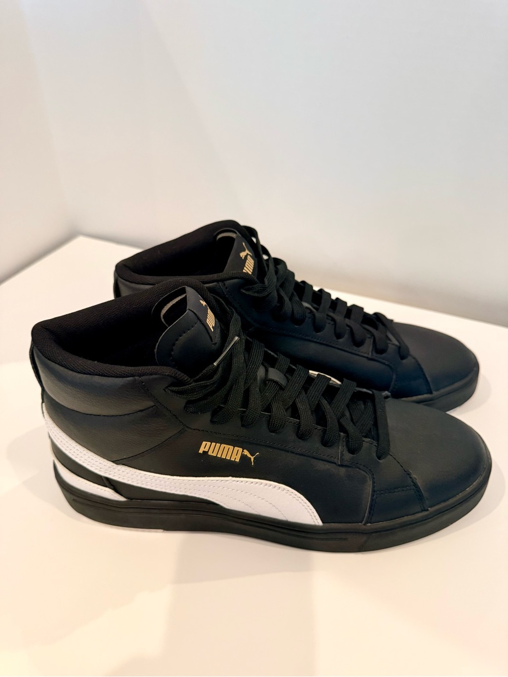 Puma Serve Pro Lite Mens Black High-Top Sneakers - White Stripe - New